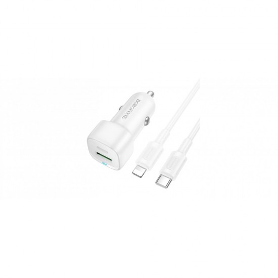 BOROFONE BZ34B – Dual Port Fast Car Charger 38W με Καλώδιο ligtning (white)