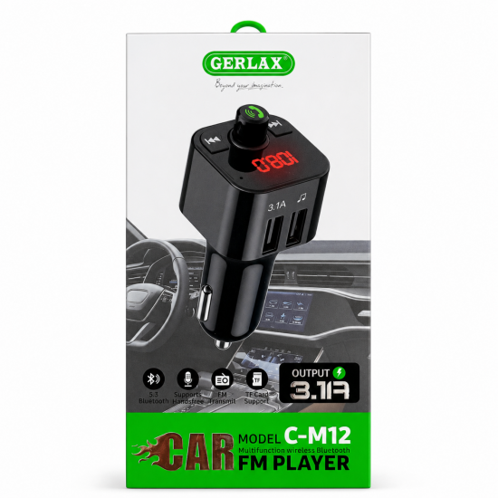Gerlax C-M12 Bluetooth FM Player Αυτοκινήτου με 2 USB, Handsfree, TF Card και Φόρτιση 3.1A