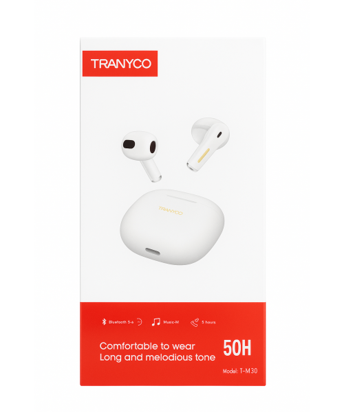 TRANYCO T-M30 Ασύρματα Ακουστικά Bluetooth 5.3 με Θήκη Φόρτισης - Λευκά TRANYCO T-M30 Ασύρματα Ακουστικά Bluetooth 5.3 με Θήκη Φόρτισης - Λευκά