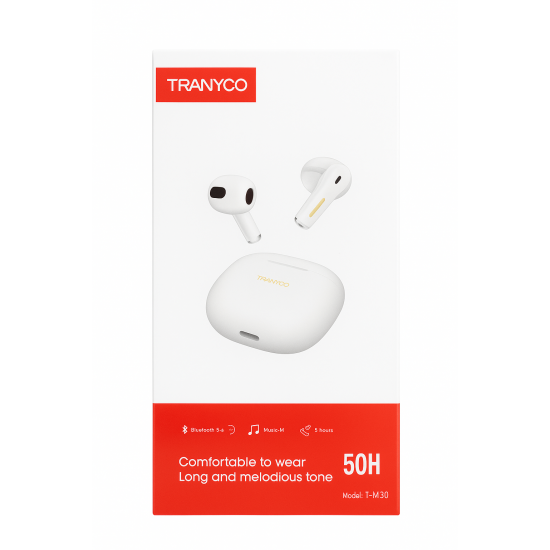 TRANYCO T-M30 Ασύρματα Ακουστικά Bluetooth 5.3 με Θήκη Φόρτισης - Λευκά TRANYCO T-M30 Ασύρματα Ακουστικά Bluetooth 5.3 με Θήκη Φόρτισης - Λευκά
