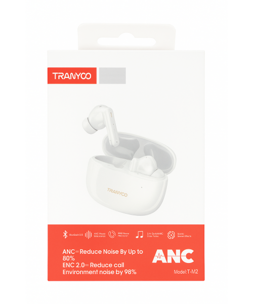 TRANYCO T-M2 True Wireless Earbuds με ANC & ENC 2.0 - Λευκά TRANYCO T-M2 True Wireless Earbuds με ANC & ENC 2.0 - Λευκά
