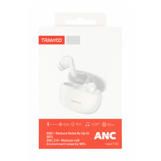 TRANYCO T-M2 True Wireless Earbuds με ANC & ENC 2.0 - Λευκά TRANYCO T-M2 True Wireless Earbuds με ANC & ENC 2.0 - Λευκά