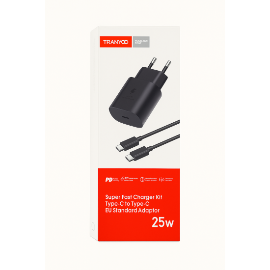 Tranyoo T-SA2C Φορτιστής με Καλώδιο TYPE -C TO TYPE -C & Θύρα USB-C 25W -Μαύρο Tranyoo T-SA2C Φορτιστής με Καλώδιο TYPE -C TO TYPE -C & Θύρα USB-C 25W -Μαύρο