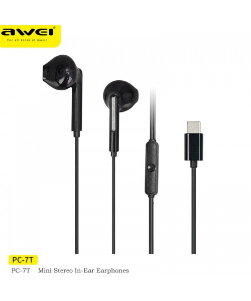 Awei PC-7T In-ear Handsfree με Βύσμα USB-C Μαύρο