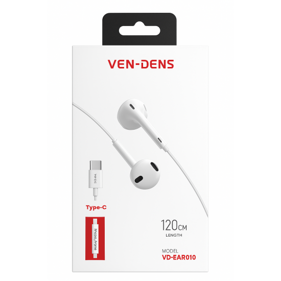 VEN-DENS Ακουστικά VD-EAR010 με βύσμα Type c - λευκό VEN-DENS Ακουστικά VD-EAR010 με βύσμα Type c - λευκό