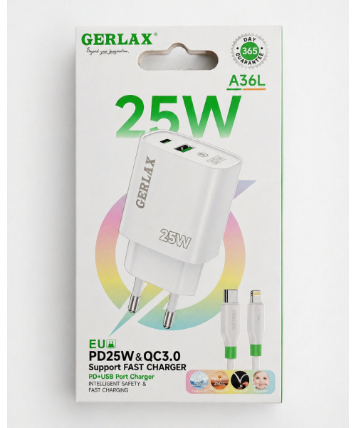 Φορτιστής GERLAX 25W με Υποστήριξη PD και QC3.0 A36L