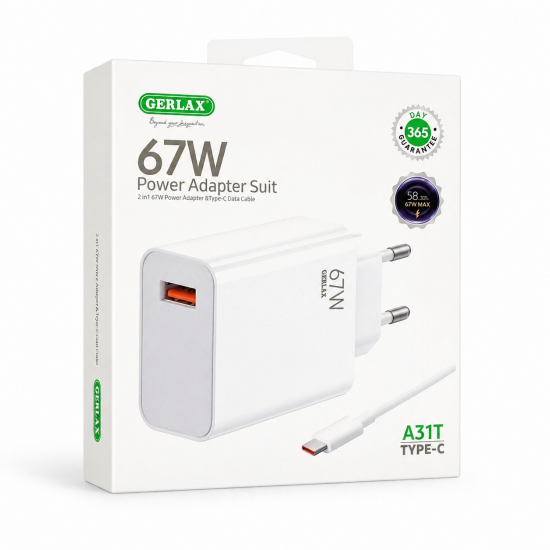 GERLAX 67W Power Adapter Suit – Γρήγορη Φόρτιση με Καλώδιο Type-C -A31T