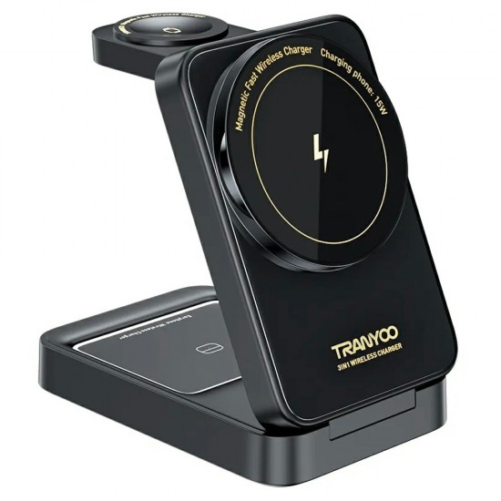 TRANYOO 3-in-1 Magnetic Fast Wireless Charger 15W – Ασύρματος Φορτιστής για Κινητό, Smartwatch & Ακουστικά. -Model T-WF3