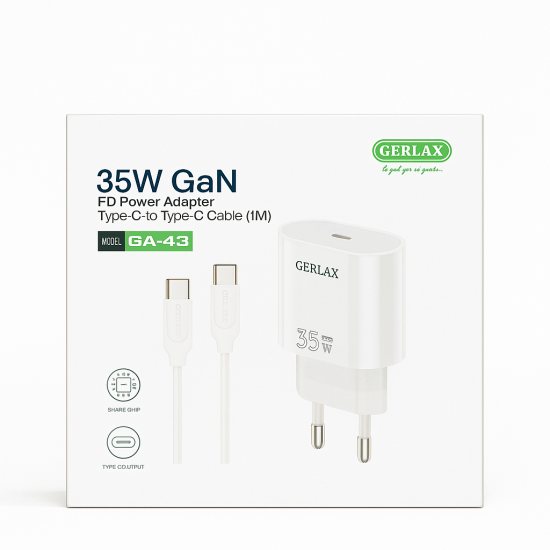 Gerlax GA-43 35W USB -C Αντάπτορας με καλώδιο type c to type - Λευκό