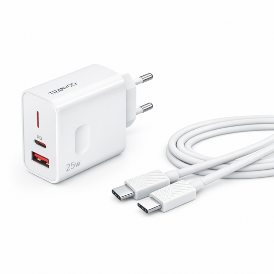 TRANYOO Super Fast Charger Kit 25W USB-C – Φορτιστής Πρίζας με Καλώδιο Type-C to Type-C- Model T-EU6C