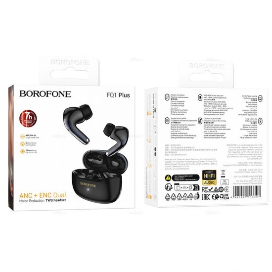 Borofone FQ1 Plus Shine In-ear Bluetooth Handsfree Ακουστικά με Θήκη Φόρτισης -Μαύρο