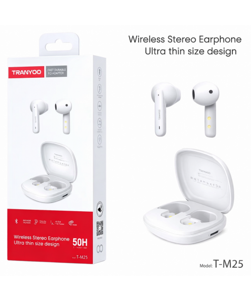Ασύρματα Bluetooth Ακουστικά Tranuoo White T-M25 με Θήκη Φόρτισης – 50 Ώρες Αυτονομία