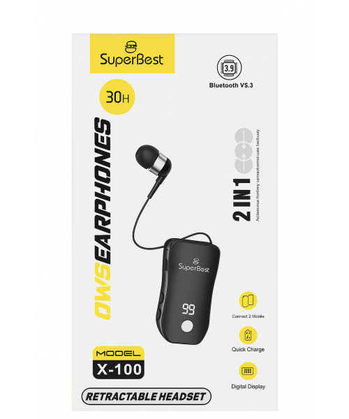 Ακουστικά Bluetooth SuperBest X-100 Retractable με Οθόνη LED και Αυτονομία 30 Ωρών Ακουστικά Bluetooth SuperBest X-100 Retractable με Οθόνη LED και Αυτονομία 30 Ωρών