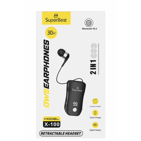 Ακουστικά Bluetooth SuperBest X-100 Retractable με Οθόνη LED και Αυτονομία 30 Ωρών Ακουστικά Bluetooth SuperBest X-100 Retractable με Οθόνη LED και Αυτονομία 30 Ωρών