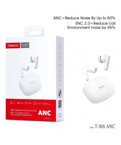 Ασύρματα Ακουστικά Bluetooth Tranyoo T-M6 ANC με Active Noise Cancellation & ENC 2.0 – Λευκά