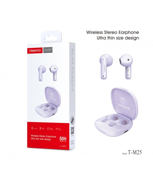 Ασύρματα Bluetooth Ακουστικά Tranuoo Purple T-M25 με Θήκη Φόρτισης – 50 Ώρες Αυτονομία