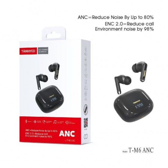 Ασύρματα Ακουστικά Bluetooth Tranyoo T-M6 ANC με Active Noise Cancellation & ENC 2.0 – Μαύρα