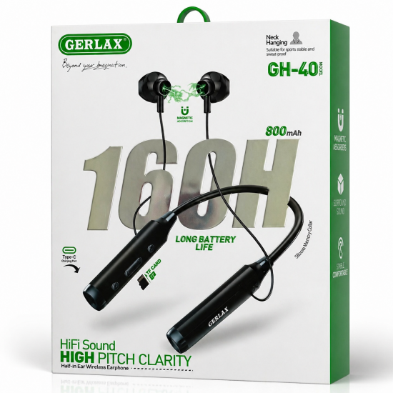 GERLAX GH-40 Ασύρματα Ακουστικά με Μαγνητική Απορρόφηση και Extra Μακρά Διάρκεια Μπαταρίας 160H