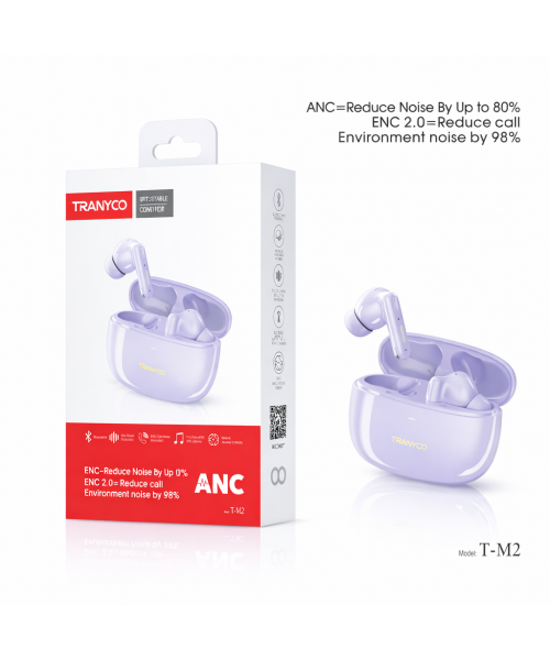 Tranyoo T-M2 Ασύρματα Bluetooth Ακουστικά με ANC & ENC 2.0 – Noise Cancelling-Purple