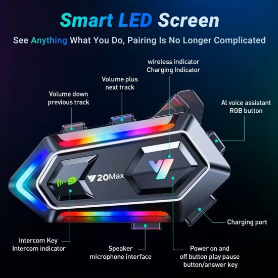 Ασύρματη ενδοεπικοινωνία κράνους μοτοσυκλέτας - Bluetooth - Y20-MAX 