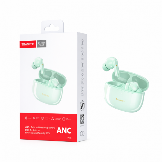 Tranyoo T-M2 Ασύρματα Bluetooth Ακουστικά με ANC & ENC 2.0 – Noise Cancelling-Green