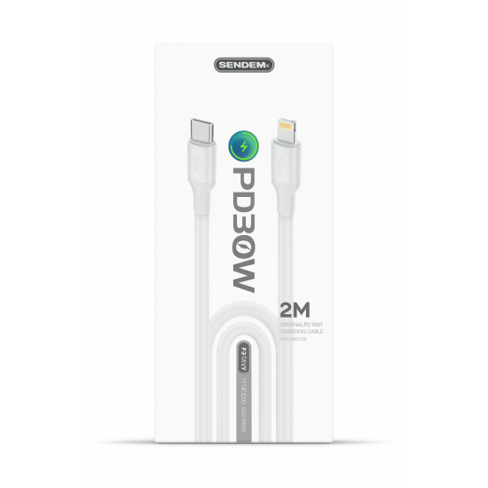 SENDEM M76 TYPE C/LIGHTNING 30W PD 2M Καλώδιο Φόρτισης και Μεταφοράς Δεδομένων