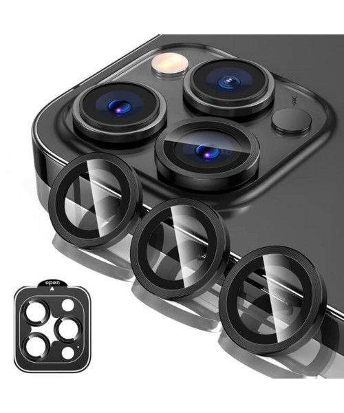 Προστασία Φακού Κάμερας 3-σε-1 από Σκληρυμένο Γυαλί για iPhone 15 Pro / 15 Pro Max – Μαύρο