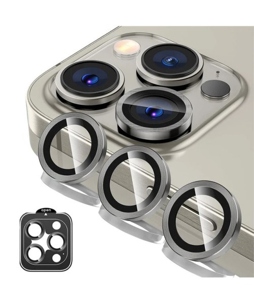 Camera Lens 3-σε-1 Tempered Glass For Iphone 15 Pro - 15 Pro Max Ασημί