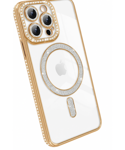 Θήκη Πολυτελείας με Κρύσταλλα για iPhone 13 pro– Διαφανής με Πλαίσιο Χρυσού