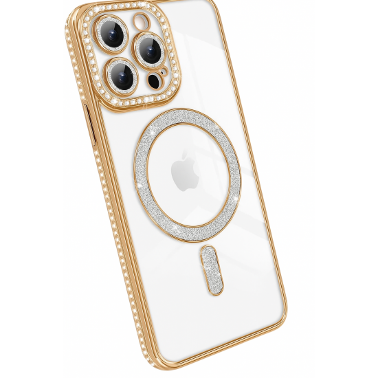 Θήκη Πολυτελείας με Κρύσταλλα για iPhone 13 pro– Διαφανής με Πλαίσιο Χρυσού