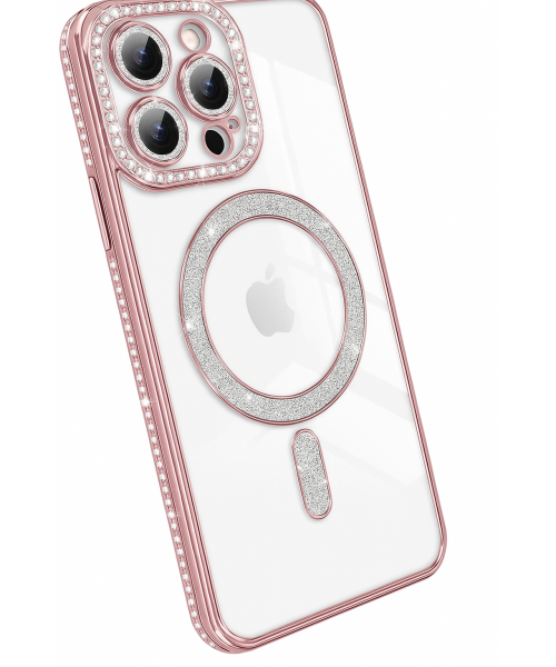 Θήκη Πολυτελείας με Κρύσταλλα για iPhone 16 pro– Διαφανής με Πλαίσιο Ροζ Χρυσού