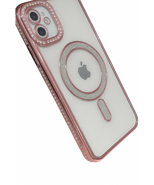 Θήκη Πολυτελείας με Κρύσταλλα για iPhone 16 plus– Διαφανής με Πλαίσιο Ροζ Χρυσού
