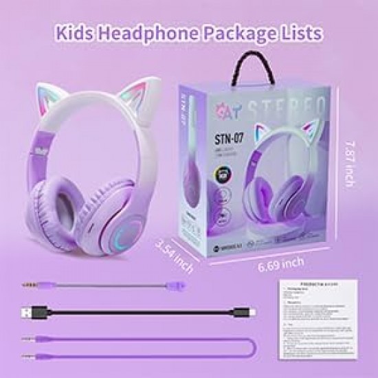 Ασύρματα ακουστικά Bluetooth για παιδιά Cat Ear με μικρόφωνο ακύρωσης θορύβου, LED με φωτισμό πάνω από το αυτί και στερεοφωνικό ήχο-Λιλά Ασύρματα ακουστικά Bluetooth για παιδιά Cat Ear με μικρόφωνο ακύρωσης θορύβου, LED με φωτισμό πάνω από το αυτί και στερεοφωνικό ήχο-Λιλά