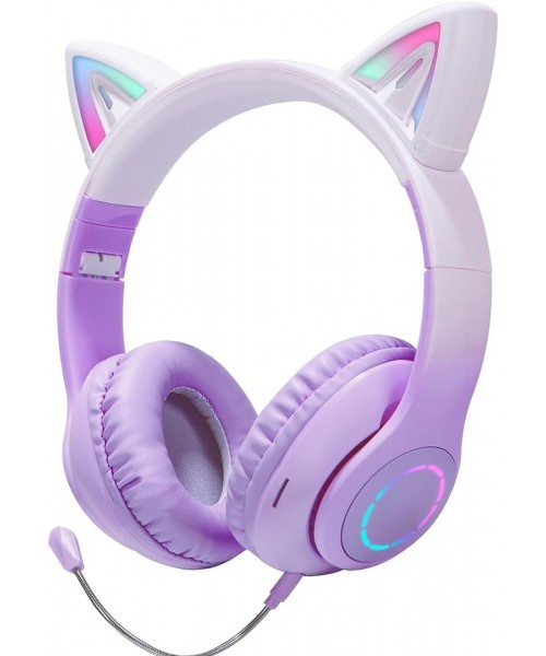 Ασύρματα ακουστικά Bluetooth για παιδιά Cat Ear με μικρόφωνο ακύρωσης θορύβου, LED με φωτισμό πάνω από το αυτί και στερεοφωνικό ήχο-Λιλά Ασύρματα ακουστικά Bluetooth για παιδιά Cat Ear με μικρόφωνο ακύρωσης θορύβου, LED με φωτισμό πάνω από το αυτί και στερεοφωνικό ήχο-Λιλά