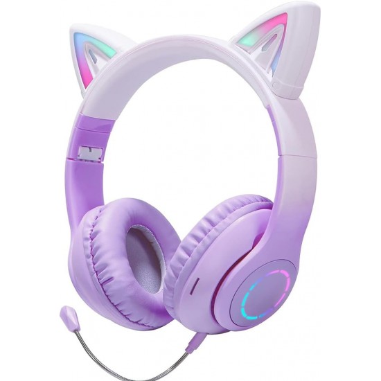 Ασύρματα ακουστικά Bluetooth για παιδιά Cat Ear με μικρόφωνο ακύρωσης θορύβου, LED με φωτισμό πάνω από το αυτί και στερεοφωνικό ήχο-Λιλά Ασύρματα ακουστικά Bluetooth για παιδιά Cat Ear με μικρόφωνο ακύρωσης θορύβου, LED με φωτισμό πάνω από το αυτί και στερεοφωνικό ήχο-Λιλά