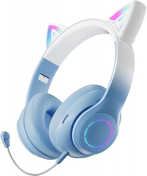 Ασύρματα ακουστικά Bluetooth για παιδιά Cat Ear με μικρόφωνο ακύρωσης θορύβου, LED με φωτισμό πάνω από το αυτί και στερεοφωνικό ήχο-Mπλε Ασύρματα ακουστικά Bluetooth για παιδιά Cat Ear με μικρόφωνο ακύρωσης θορύβου, LED με φωτισμό πάνω από το αυτί και στερεοφωνικό ήχο-Mπλε