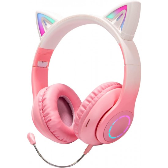 Ασύρματα ακουστικά Bluetooth για παιδιά Cat Ear με μικρόφωνο ακύρωσης θορύβου, LED με φωτισμό πάνω από το αυτί και στερεοφωνικό ήχο-Ρόζ Ασύρματα ακουστικά Bluetooth για παιδιά Cat Ear με μικρόφωνο ακύρωσης θορύβου, LED με φωτισμό πάνω από το αυτί και στερεοφωνικό ήχο-Ρόζ