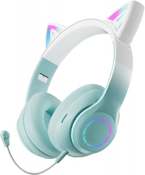Ασύρματα ακουστικά Bluetooth για παιδιά Cat Ear με μικρόφωνο ακύρωσης θορύβου, LED με φωτισμό πάνω από το αυτί και στερεοφωνικό ήχο-Πράσινο Ασύρματα ακουστικά Bluetooth για παιδιά Cat Ear με μικρόφωνο ακύρωσης θορύβου, LED με φωτισμό πάνω από το αυτί και στερεοφωνικό ήχο-Πράσινο