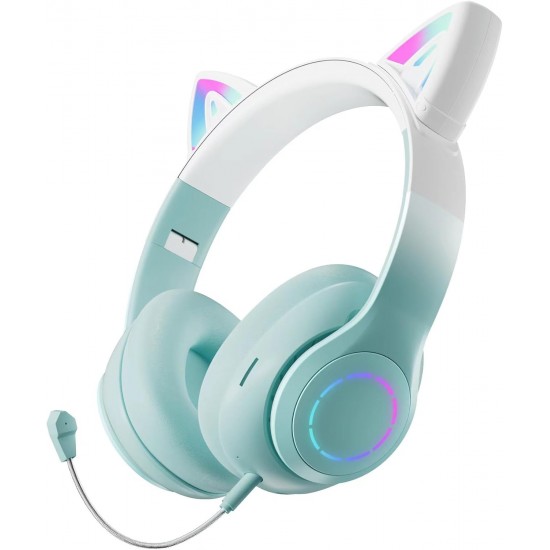 Ασύρματα ακουστικά Bluetooth για παιδιά Cat Ear με μικρόφωνο ακύρωσης θορύβου, LED με φωτισμό πάνω από το αυτί και στερεοφωνικό ήχο-Πράσινο Ασύρματα ακουστικά Bluetooth για παιδιά Cat Ear με μικρόφωνο ακύρωσης θορύβου, LED με φωτισμό πάνω από το αυτί και στερεοφωνικό ήχο-Πράσινο
