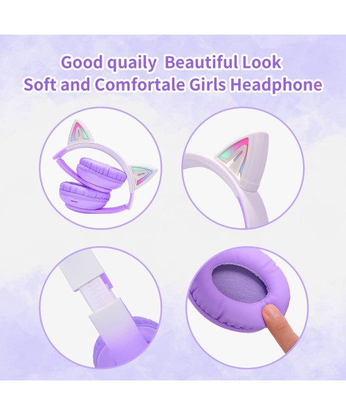 Ασύρματα ακουστικά Bluetooth για παιδιά Cat Ear με μικρόφωνο ακύρωσης θορύβου, LED με φωτισμό πάνω από το αυτί και στερεοφωνικό ήχο-Λιλά Ασύρματα ακουστικά Bluetooth για παιδιά Cat Ear με μικρόφωνο ακύρωσης θορύβου, LED με φωτισμό πάνω από το αυτί και στερεοφωνικό ήχο-Λιλά