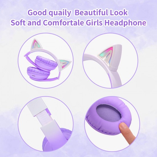 Ασύρματα ακουστικά Bluetooth για παιδιά Cat Ear με μικρόφωνο ακύρωσης θορύβου, LED με φωτισμό πάνω από το αυτί και στερεοφωνικό ήχο-Λιλά Ασύρματα ακουστικά Bluetooth για παιδιά Cat Ear με μικρόφωνο ακύρωσης θορύβου, LED με φωτισμό πάνω από το αυτί και στερεοφωνικό ήχο-Λιλά