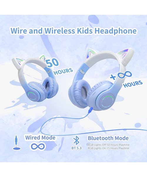 Ασύρματα ακουστικά Bluetooth για παιδιά Cat Ear με μικρόφωνο ακύρωσης θορύβου, LED με φωτισμό πάνω από το αυτί και στερεοφωνικό ήχο-Mπλε Ασύρματα ακουστικά Bluetooth για παιδιά Cat Ear με μικρόφωνο ακύρωσης θορύβου, LED με φωτισμό πάνω από το αυτί και στερεοφωνικό ήχο-Mπλε