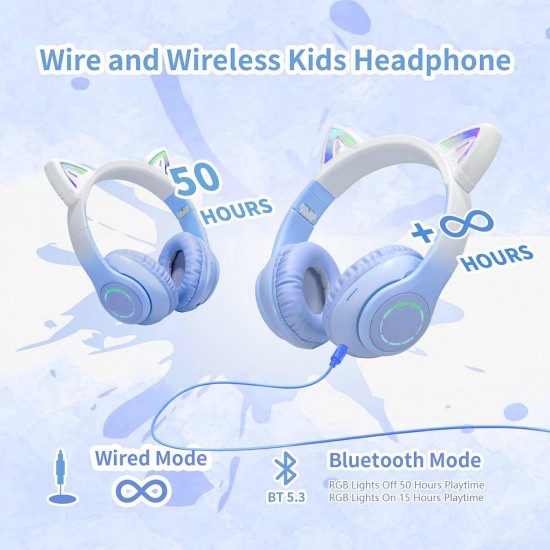 Ασύρματα ακουστικά Bluetooth για παιδιά Cat Ear με μικρόφωνο ακύρωσης θορύβου, LED με φωτισμό πάνω από το αυτί και στερεοφωνικό ήχο-Mπλε Ασύρματα ακουστικά Bluetooth για παιδιά Cat Ear με μικρόφωνο ακύρωσης θορύβου, LED με φωτισμό πάνω από το αυτί και στερεοφωνικό ήχο-Mπλε