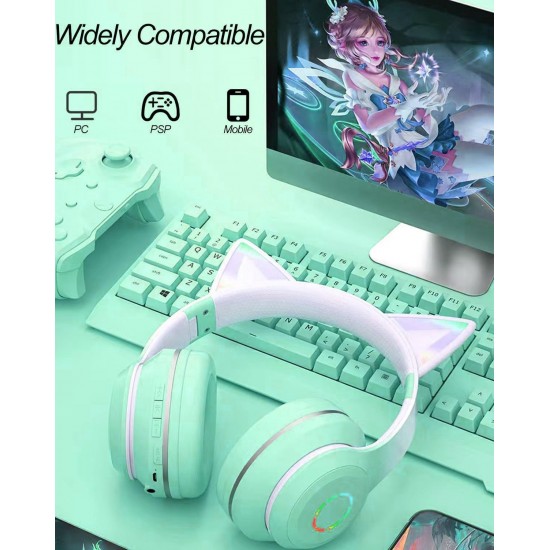 Ασύρματα ακουστικά Bluetooth για παιδιά Cat Ear με μικρόφωνο ακύρωσης θορύβου, LED με φωτισμό πάνω από το αυτί και στερεοφωνικό ήχο-Πράσινο Ασύρματα ακουστικά Bluetooth για παιδιά Cat Ear με μικρόφωνο ακύρωσης θορύβου, LED με φωτισμό πάνω από το αυτί και στερεοφωνικό ήχο-Πράσινο