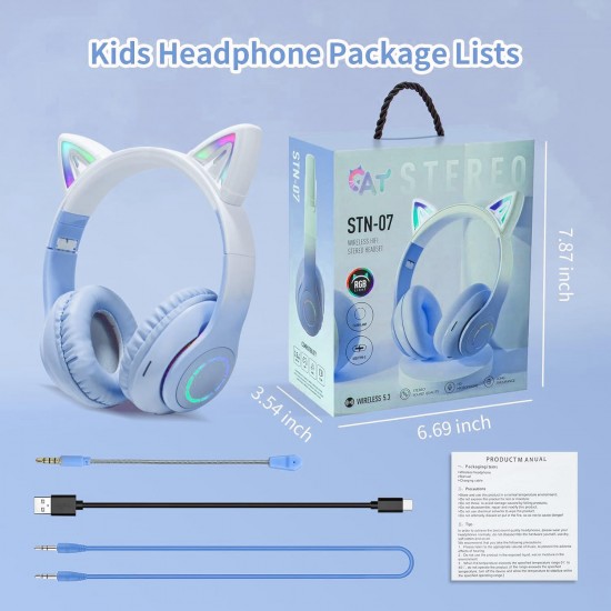 Ασύρματα ακουστικά Bluetooth για παιδιά Cat Ear με μικρόφωνο ακύρωσης θορύβου, LED με φωτισμό πάνω από το αυτί και στερεοφωνικό ήχο-Mπλε Ασύρματα ακουστικά Bluetooth για παιδιά Cat Ear με μικρόφωνο ακύρωσης θορύβου, LED με φωτισμό πάνω από το αυτί και στερεοφωνικό ήχο-Mπλε