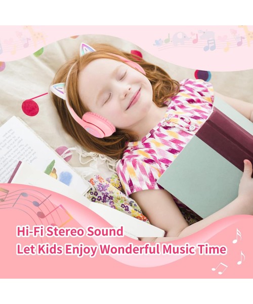 Ασύρματα ακουστικά Bluetooth για παιδιά Cat Ear με μικρόφωνο ακύρωσης θορύβου, LED με φωτισμό πάνω από το αυτί και στερεοφωνικό ήχο-Ρόζ