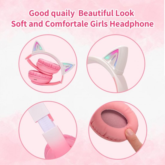 Ασύρματα ακουστικά Bluetooth για παιδιά Cat Ear με μικρόφωνο ακύρωσης θορύβου, LED με φωτισμό πάνω από το αυτί και στερεοφωνικό ήχο-Ρόζ Ασύρματα ακουστικά Bluetooth για παιδιά Cat Ear με μικρόφωνο ακύρωσης θορύβου, LED με φωτισμό πάνω από το αυτί και στερεοφωνικό ήχο-Ρόζ