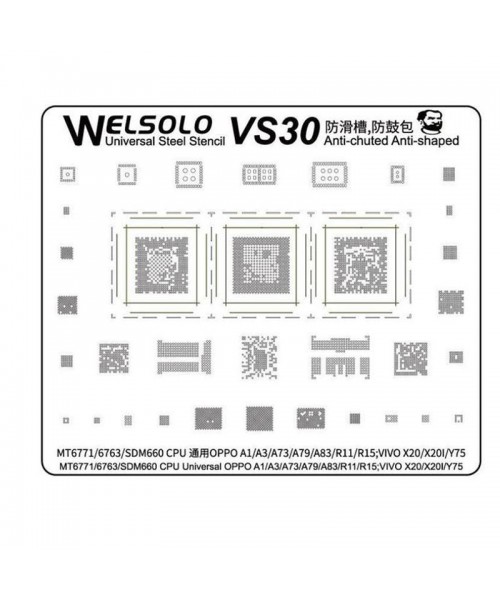Welsolo VS29 Universal Steel Stencil For Series MT6771/6763/SDM660 OPPO A1/A3/A73/A79/A83/R11/R15 VIVO X20/X20I/Y75 Welsolo VS29 Universal Steel Stencil For Series MT6771/6763/SDM660 OPPO A1/A3/A73/A79/A83/R11/R15 VIVO X20/X20I/Y75