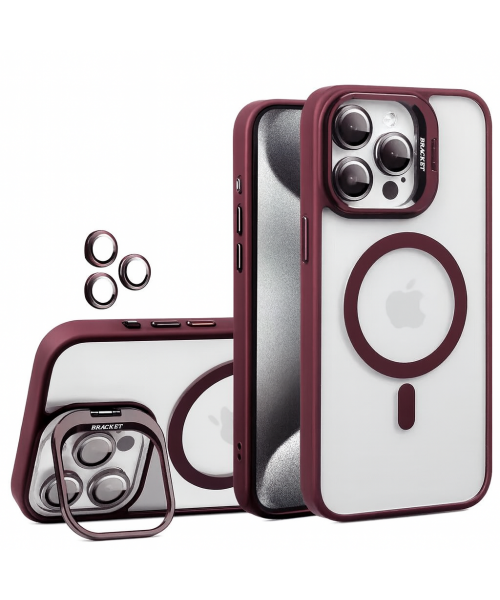 Διαφανής Θήκη iPhone 14 pro max με MagSafe, Kickstand & Προστασία Κάμερας – Αντικραδασμική Μπορντό