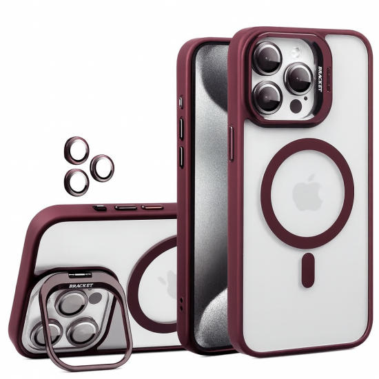 Διαφανής Θήκη iPhone 16 pro max με MagSafe, Kickstand & Προστασία Κάμερας – Αντικραδασμική Μπορντό